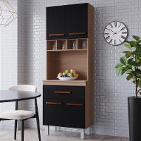 Armario Paneleiro 4 Portas 1 Gaveta 197x60 Cm Vitoria Savana Preto Mobbs - 2