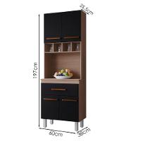 Armario Paneleiro 4 Portas 1 Gaveta 197x60 Cm Vitoria Savana Preto Mobbs - 3