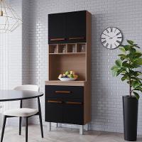 Armario Paneleiro 4 Portas 1 Gaveta 197x60 Cm Vitoria Savana Preto Mobbs - 5