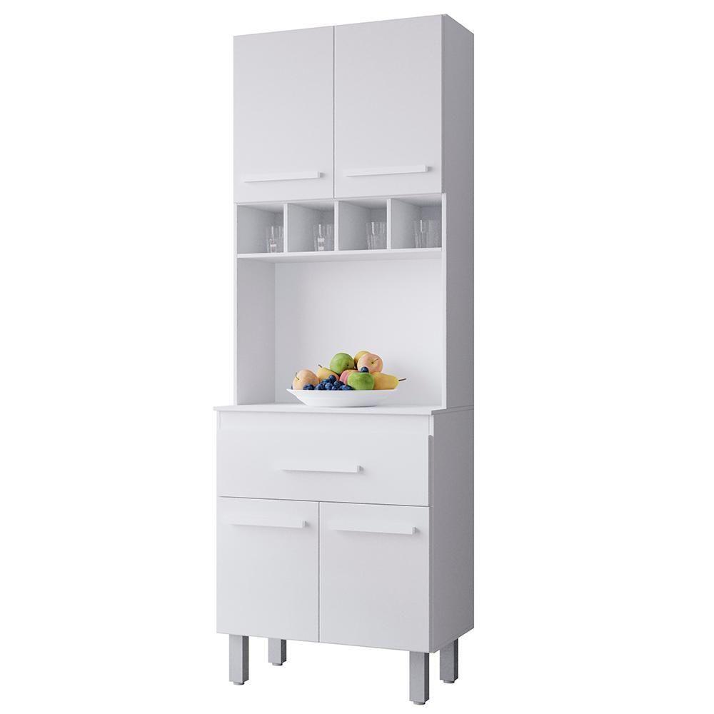 Armario Paneleiro 4 Portas 1 Gaveta 197x60 Cm Vitoria Branco Mobbs - 1