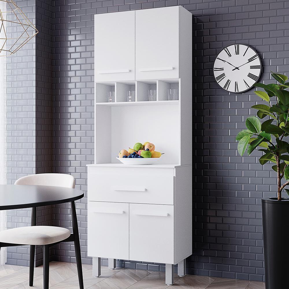 Armario Paneleiro 4 Portas 1 Gaveta 197x60 Cm Vitoria Branco Mobbs - 2