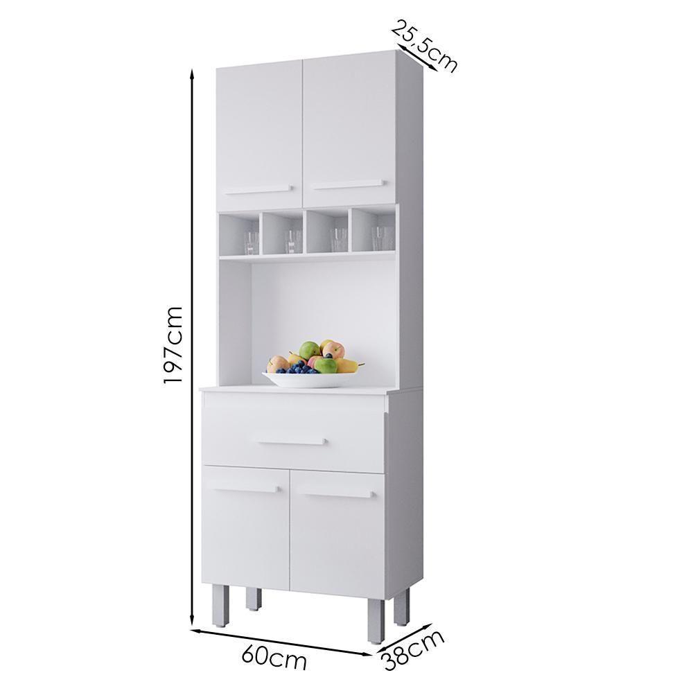 Armario Paneleiro 4 Portas 1 Gaveta 197x60 Cm Vitoria Branco Mobbs - 3