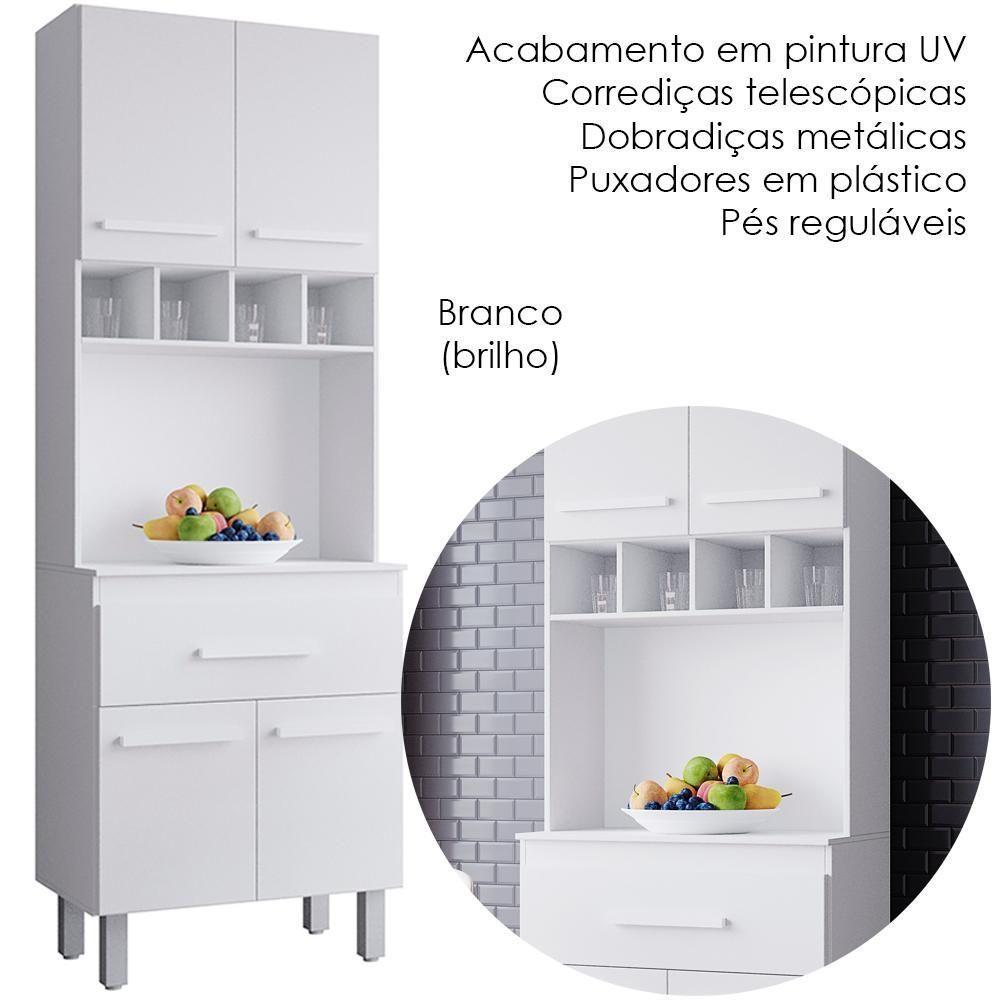 Armario Paneleiro 4 Portas 1 Gaveta 197x60 Cm Vitoria Branco Mobbs - 4