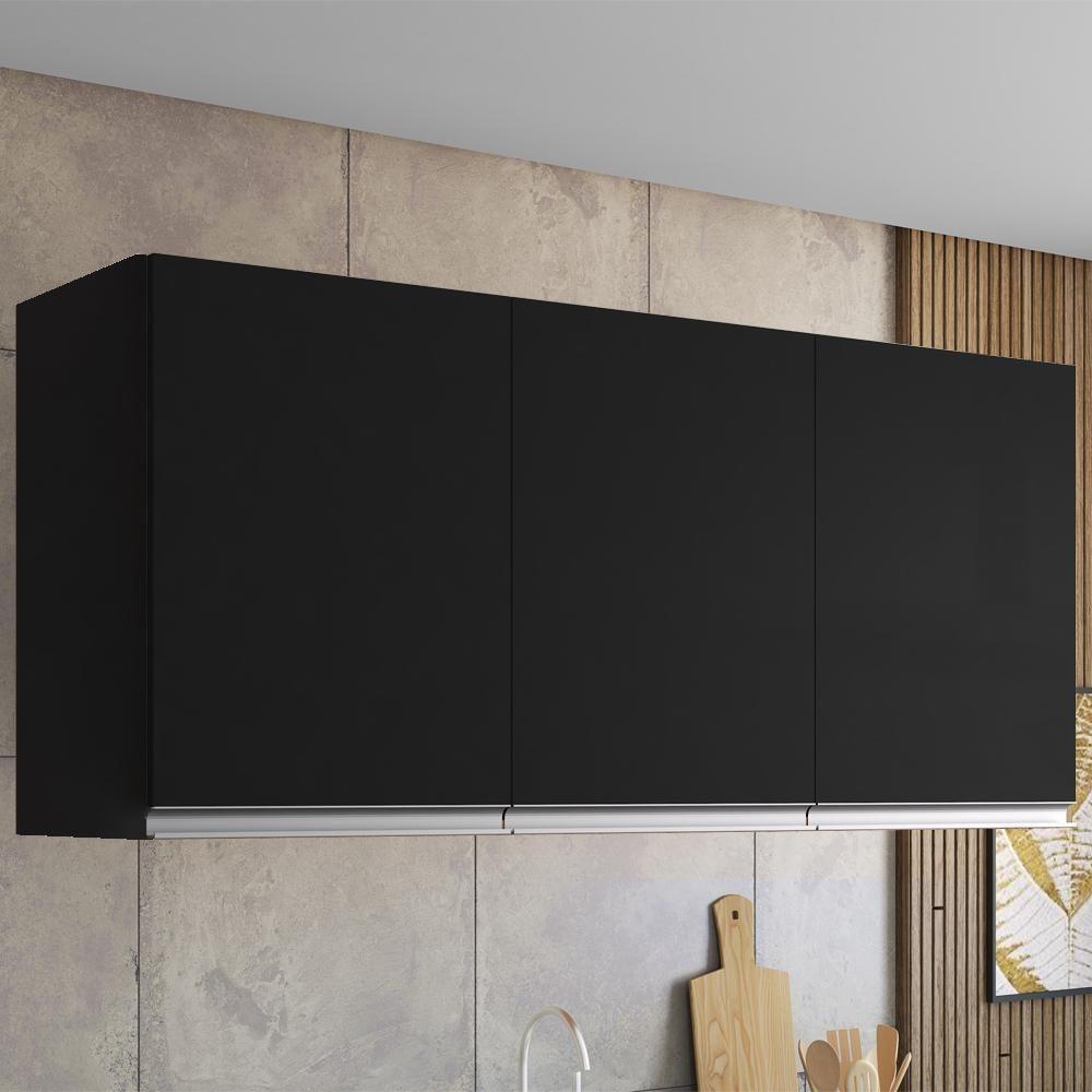 Armario Aéreo 3 Portas 120cm Andreia Preto Reajl Moveis - 2