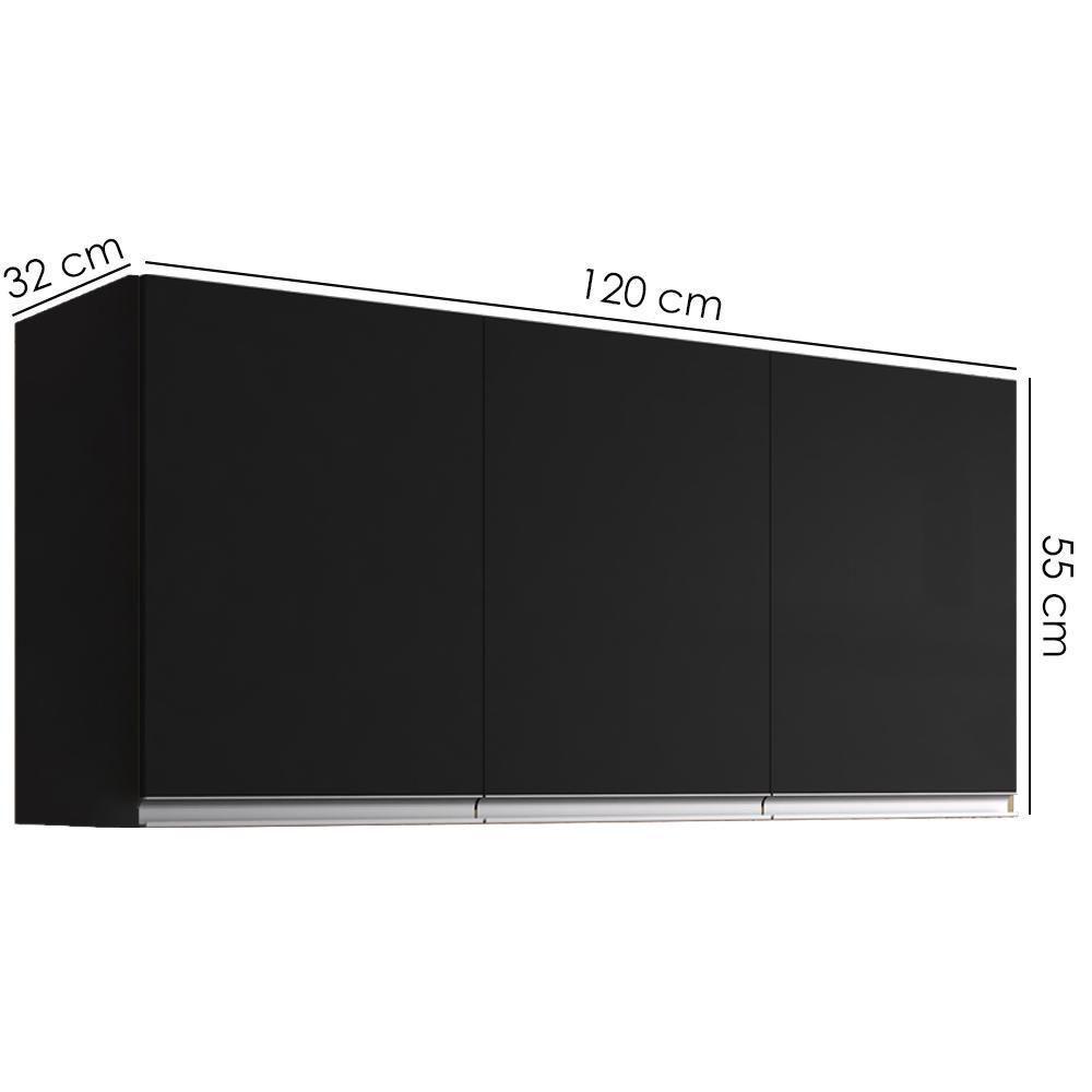 Armario Aéreo 3 Portas 120cm Andreia Preto Reajl Moveis - 3