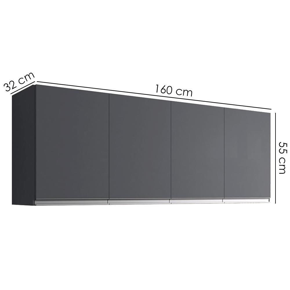 Armario Aéreo 4 Portas 160cm Andreia Cinza Reajl Moveis - 3