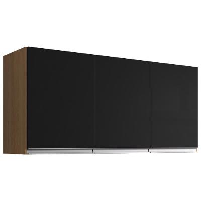 Armario Aéreo 3 Portas 120cm Andreia Amendoa Preto Reajl Moveis