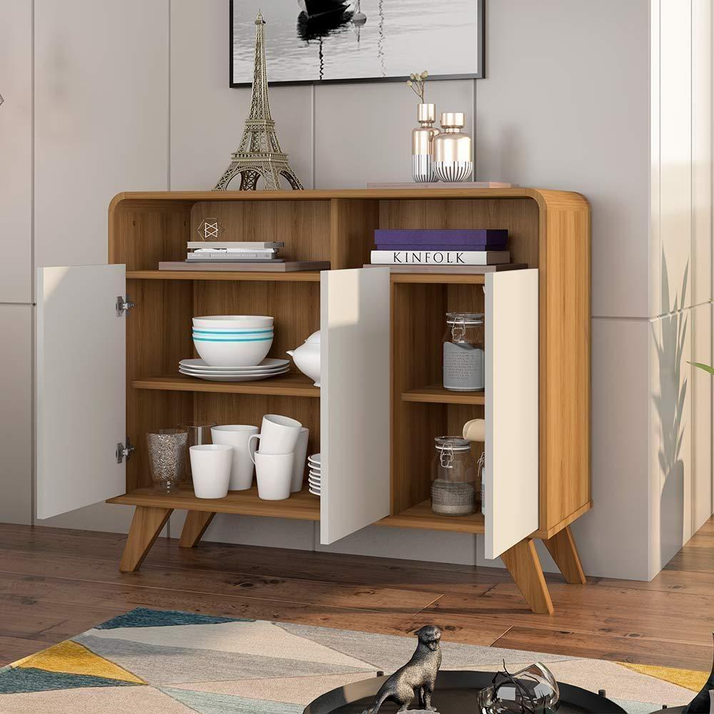 Aparador Balcão Retrô 3 Portas Nature Off White Eccos - 3