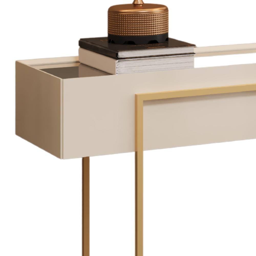 Aparador Tampo Espelhado 137 Cm Pes Metal Kika Off White Dourado Dj Moveis - 5