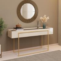 Aparador Tampo Espelhado 137 Cm Pes Metal Kika Off White Dourado Dj Moveis - 2