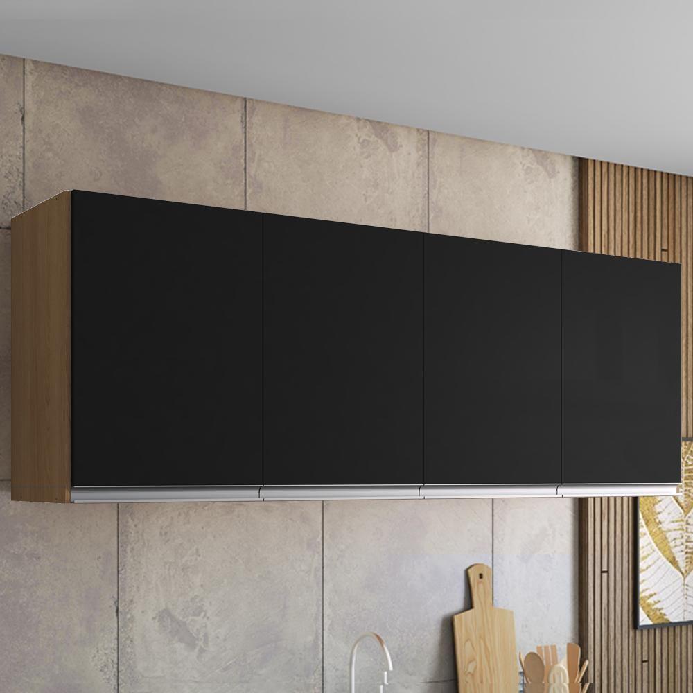 Armario Aéreo 4 Portas 160cm Andreia Amendoa Preto Reajl Moveis - 2