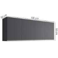 Armario Aéreo 4 Portas 150cm Andreia Cinza Reajl Moveis - 3
