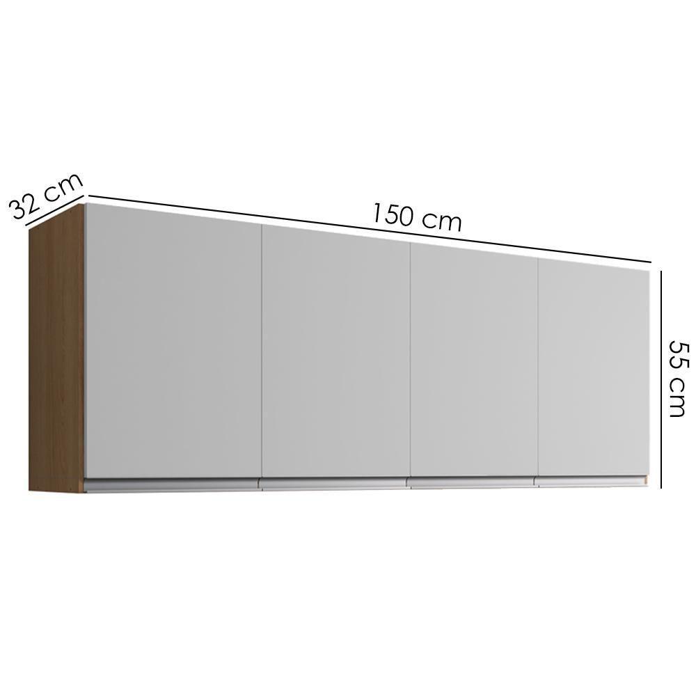 Armario Aéreo 4 Portas 150cm Andreia Amendoa Branco Reajl Moveis - 3