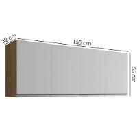 Armario Aéreo 4 Portas 150cm Andreia Amendoa Branco Reajl Moveis - 3