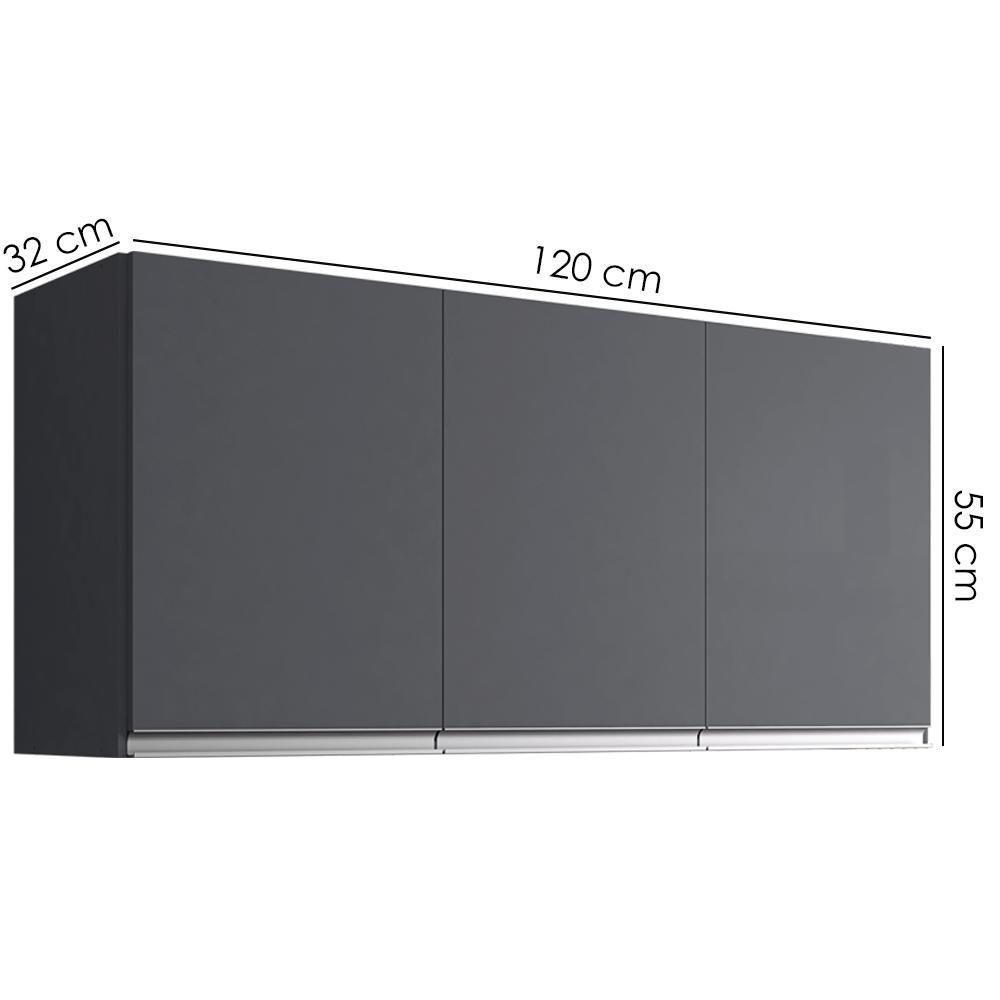 Armario Aéreo 3 Portas 120cm Andreia Cinza Reajl Moveis - 3
