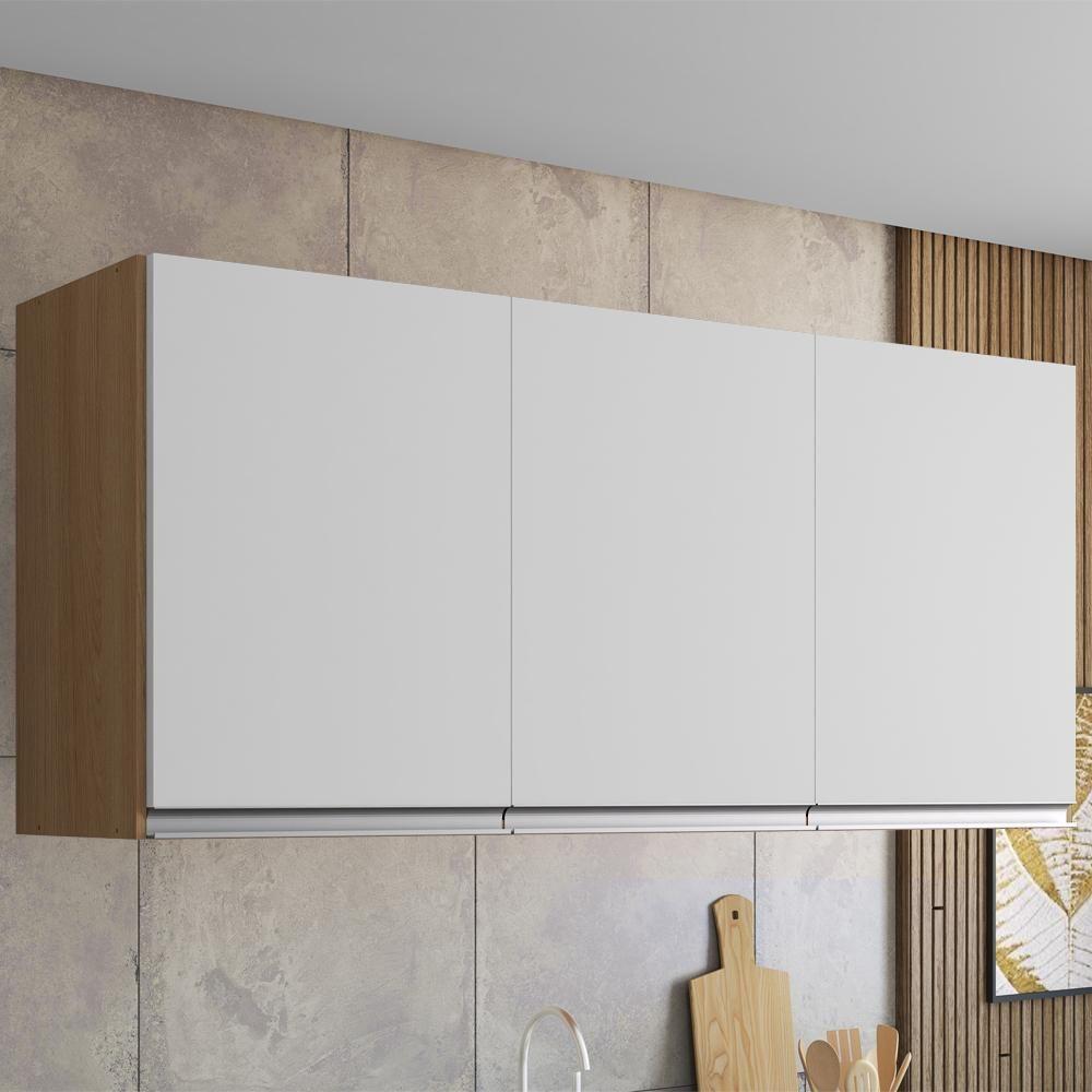 Armario Aéreo 3 Portas 120cm Andreia Amendoa Branco Reajl Moveis - 2