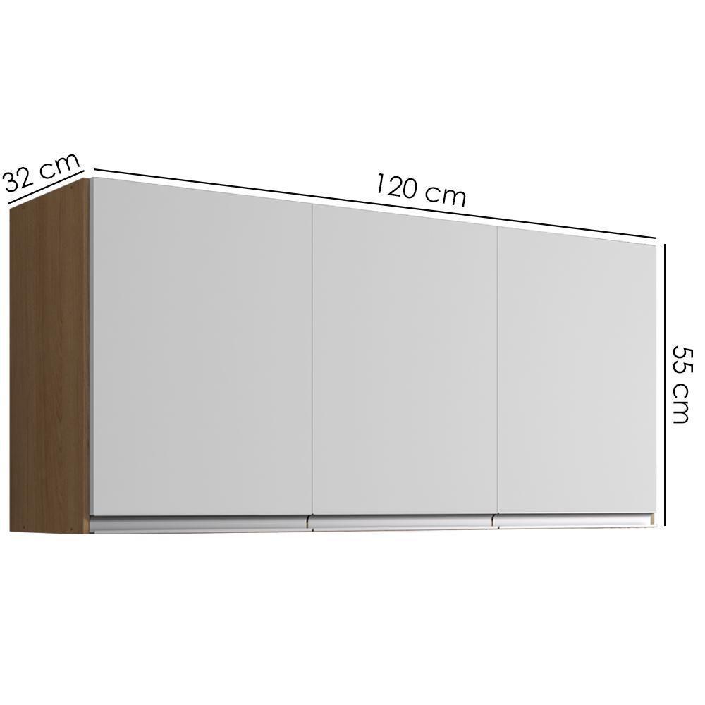 Armario Aéreo 3 Portas 120cm Andreia Amendoa Branco Reajl Moveis - 3