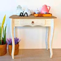 Aparador Rústico Madeira Maciça 1 Gaveta Pés Luis Xv D230 Branco Garapa - 1