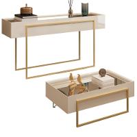 Aparador E Mesa Centro Kika Pes Metal Off White Dourado Dj Moveis - 1