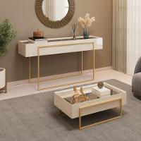 Aparador E Mesa Centro Kika Pes Metal Off White Dourado Dj Moveis - 7