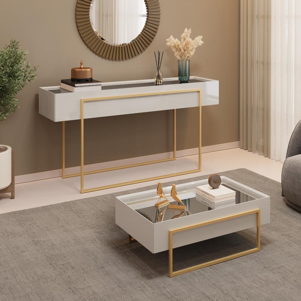 Aparador E Mesa Centro Kika Pes Metal Bali Dourado Dj Moveis - 7