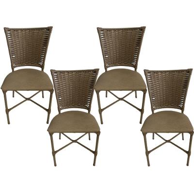 4 Cadeira Vivara Mesa Jantar Estofada Cozinha Fibra Sintética Areia Assento Nude