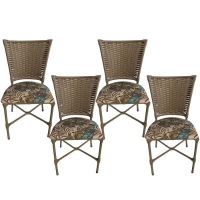 4 Cadeira Vivara Mesa Jantar Estofada Cozinha Fibra Sintética Areia Assento Floral Verde