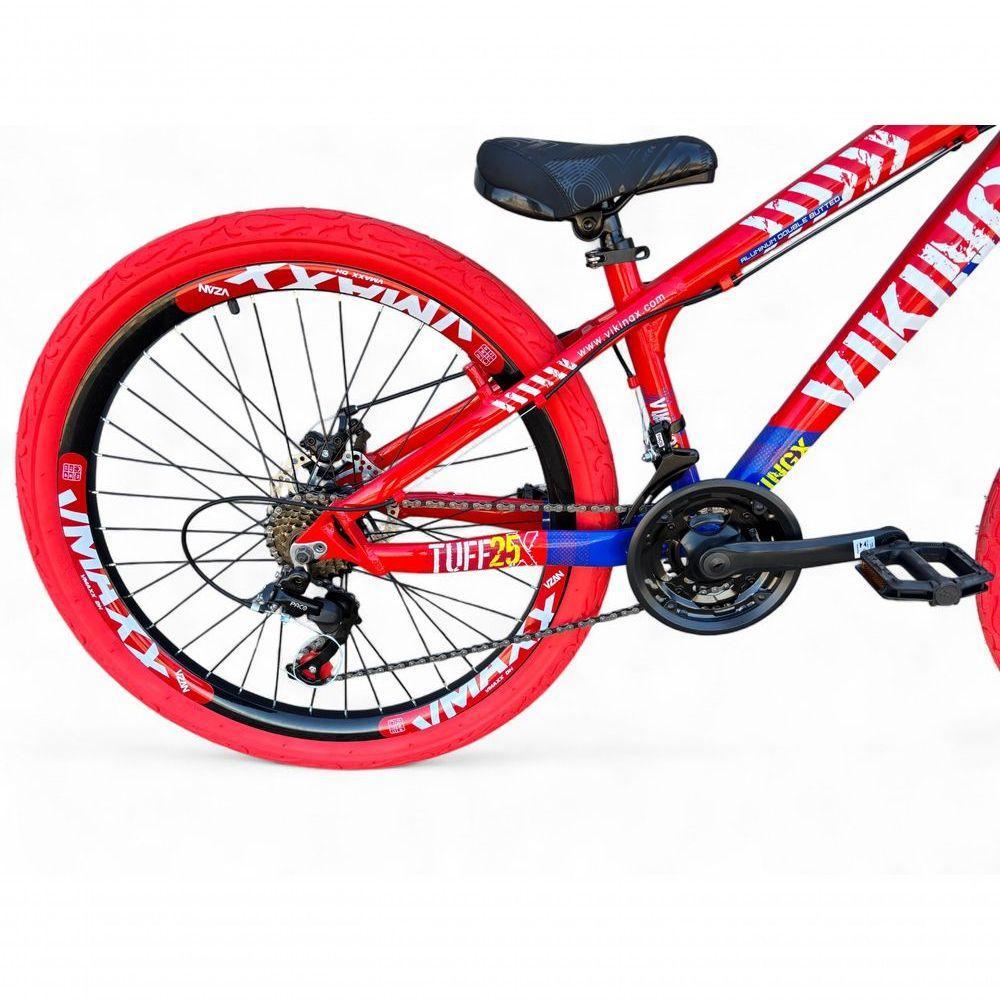 Bicicleta Aro 26 Vikingx Tuff X25 Freeride Câmbios Shimano 21v Freio Hidraulico Aros Vmaxx Pneu Flame - Vermelho-azul - 4