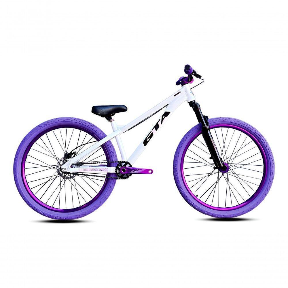 Bicicleta Aro 26 Freeride Gta Gravity Freio Hidráulico Shimano Cubo K7 Barulhento Garfo C-trava Pneu Flame Roxo - Branco - 1