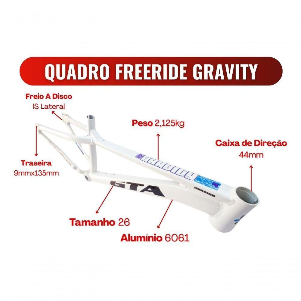 Bicicleta Aro 26 Freeride Gta Gravity Freio Hidráulico Shimano Cubo K7 Barulhento Garfo C-trava Pneu Flame Roxo - Branco - 2