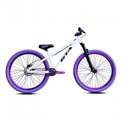 Bicicleta Aro 26 Freeride Gta Gravity Freio Hidráulico Shimano Cubo K7 Barulhento Garfo C-trava Pneu Flame Roxo - Branco