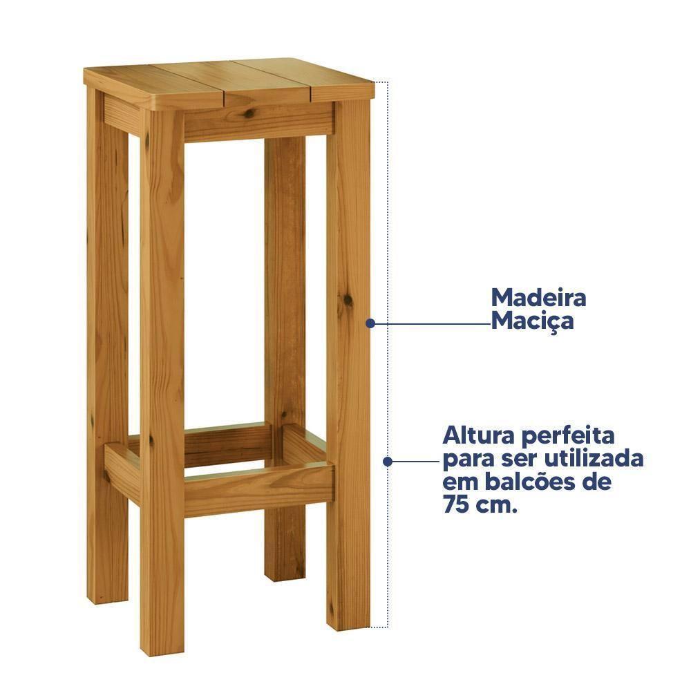 Banqueta De Madeira Maciça Alta Mel Sem Estofado Mel - 3