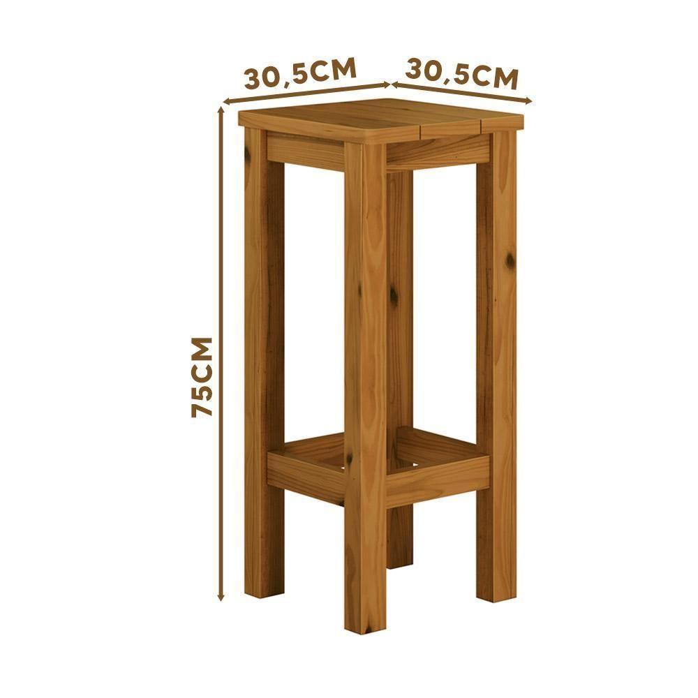 Banqueta De Madeira Maciça Alta Mel Sem Estofado Mel - 5