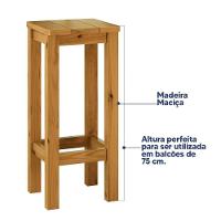 Banqueta De Madeira Maciça Alta Mel Sem Estofado Mel - 3