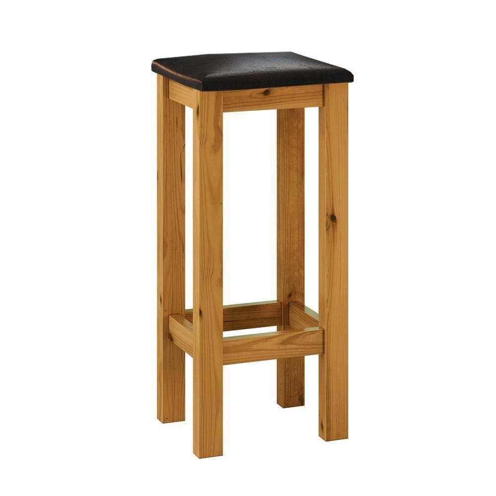 Banqueta De Madeira Maciça Alta Mel Assento Estofado Corano Preto Mel - 2