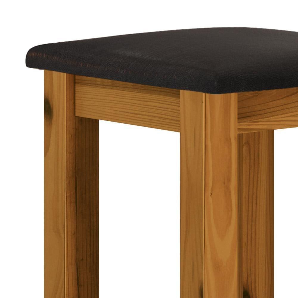 Banqueta De Madeira Maciça Alta Mel Assento Estofado Corano Preto Mel - 5