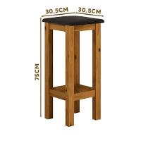 Banqueta De Madeira Maciça Alta Mel Assento Estofado Corano Preto Mel