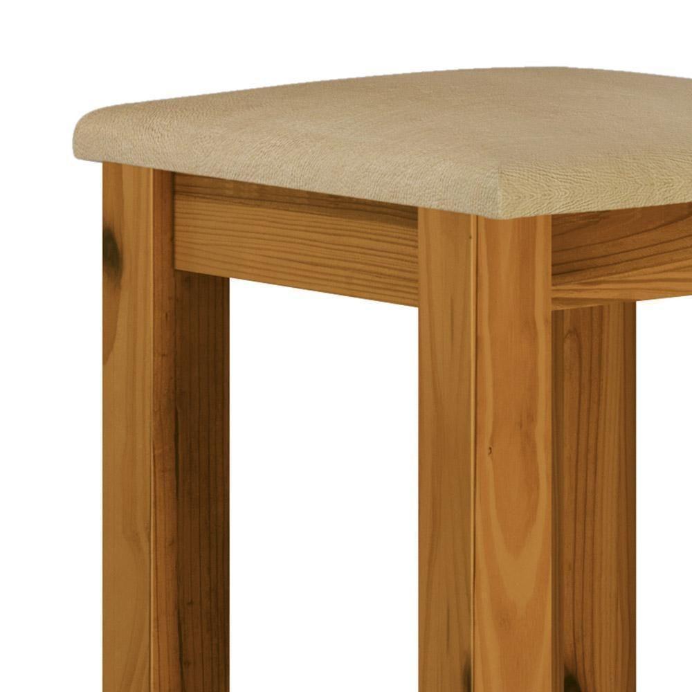 Banqueta De Madeira Maciça Alta Mel Assento Estofado Corano Bege Mel - 3