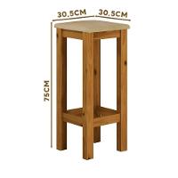 Banqueta De Madeira Maciça Alta Mel Assento Estofado Corano Bege Mel