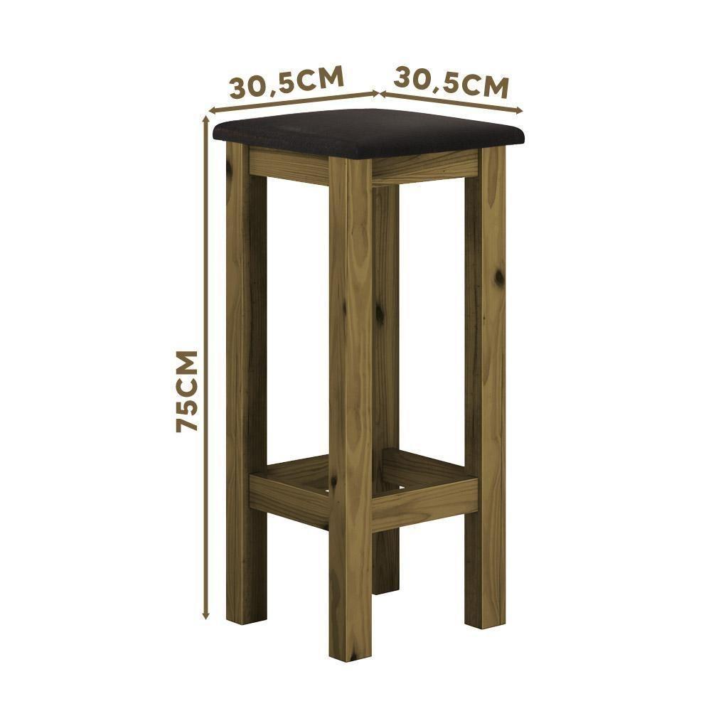 Banqueta De Madeira Maciça Alta Imbuia Assento Estofado Corano Preto Imbuia - 2