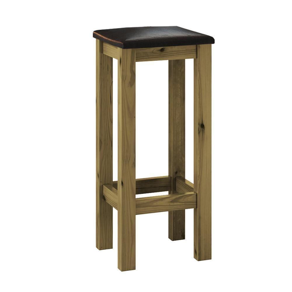 Banqueta De Madeira Maciça Alta Imbuia Assento Estofado Corano Preto Imbuia - 3