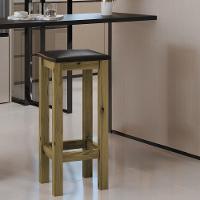 Banqueta De Madeira Maciça Alta Imbuia Assento Estofado Corano Preto Imbuia - 1