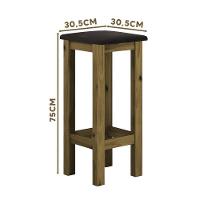 Banqueta De Madeira Maciça Alta Imbuia Assento Estofado Corano Preto Imbuia - 2