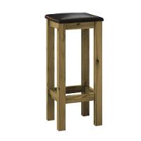 Banqueta De Madeira Maciça Alta Imbuia Assento Estofado Corano Preto Imbuia - 3