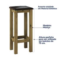 Banqueta De Madeira Maciça Alta Imbuia Assento Estofado Corano Preto Imbuia