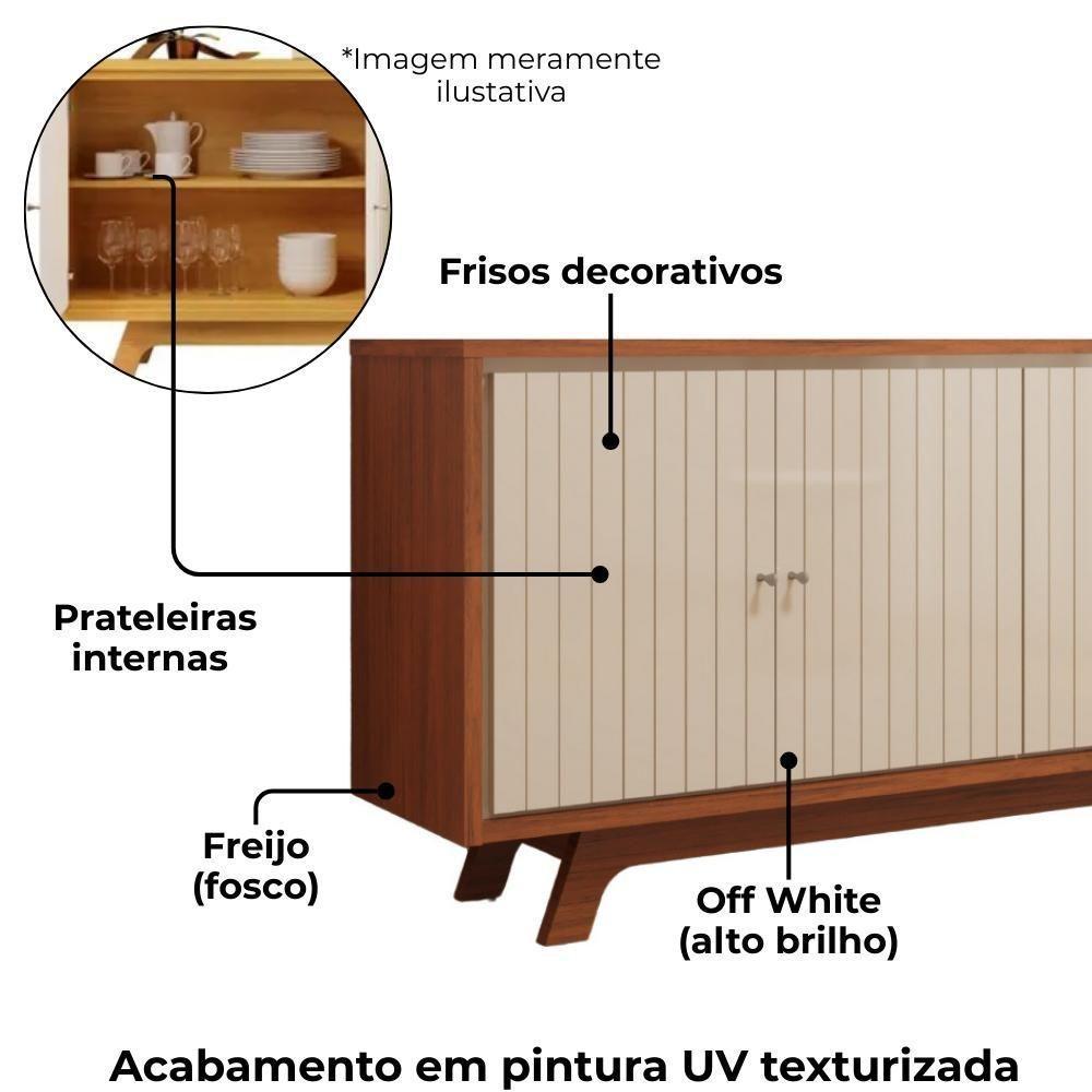 Balcão Buffet 4 Portas 180 Cm Soleil Freijo Off White Dj Moveis - 5