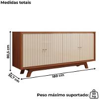Balcão Buffet 4 Portas 180 Cm Soleil Freijo Off White Dj Moveis - 3