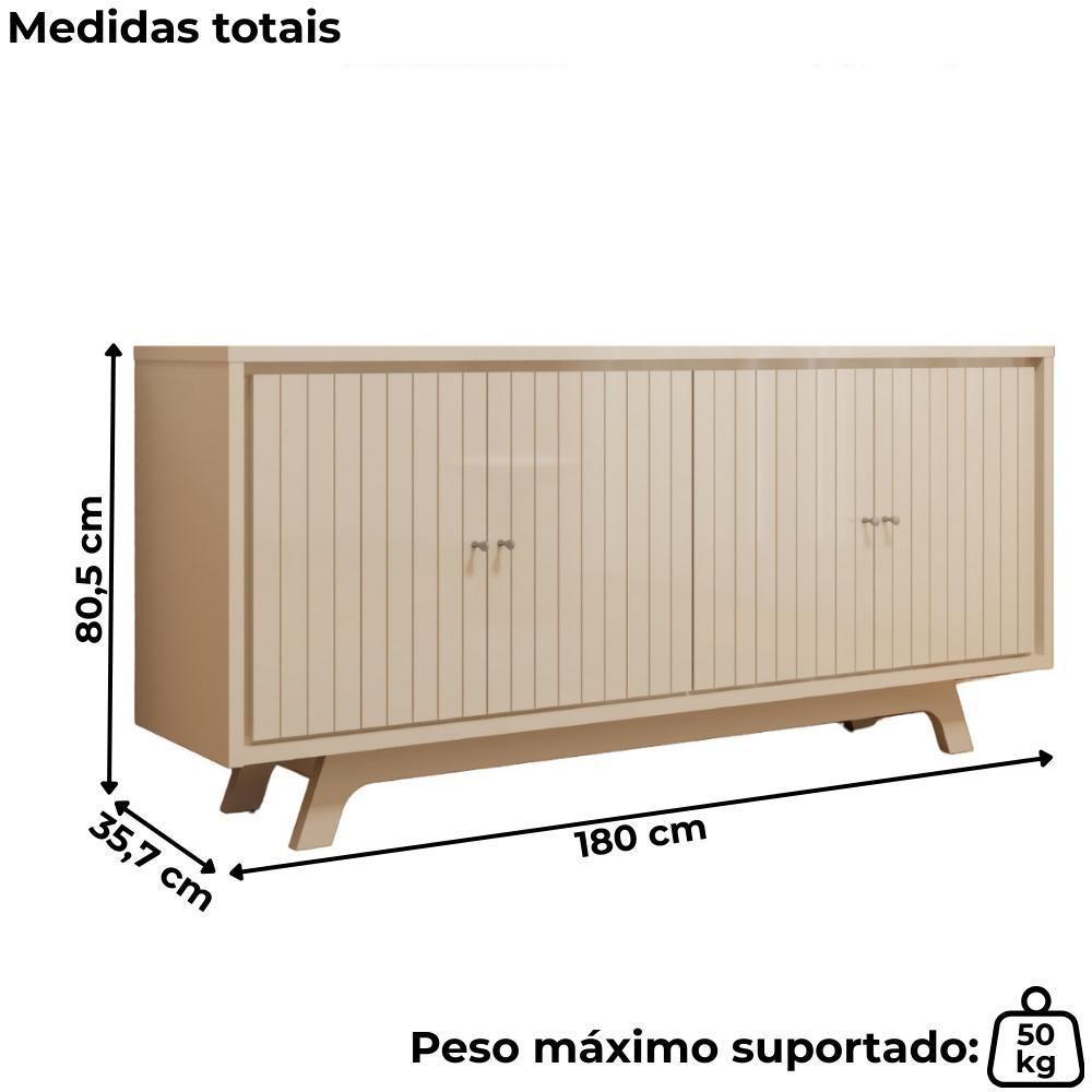Balcão Buffet 4 Portas 180 Cm Soleil Off White Dj Moveis - 3