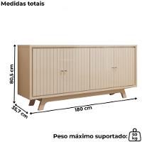 Balcão Buffet 4 Portas 180 Cm Soleil Off White Dj Moveis - 3