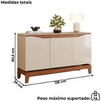 Balcão Buffet 3 Portas 136 Cm Joile Freijo Off White Dj Moveis - 3